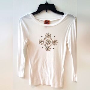 TORY BURCH-size S-long sleeves shirt- 100%cotton-Shimmering snowflakes.